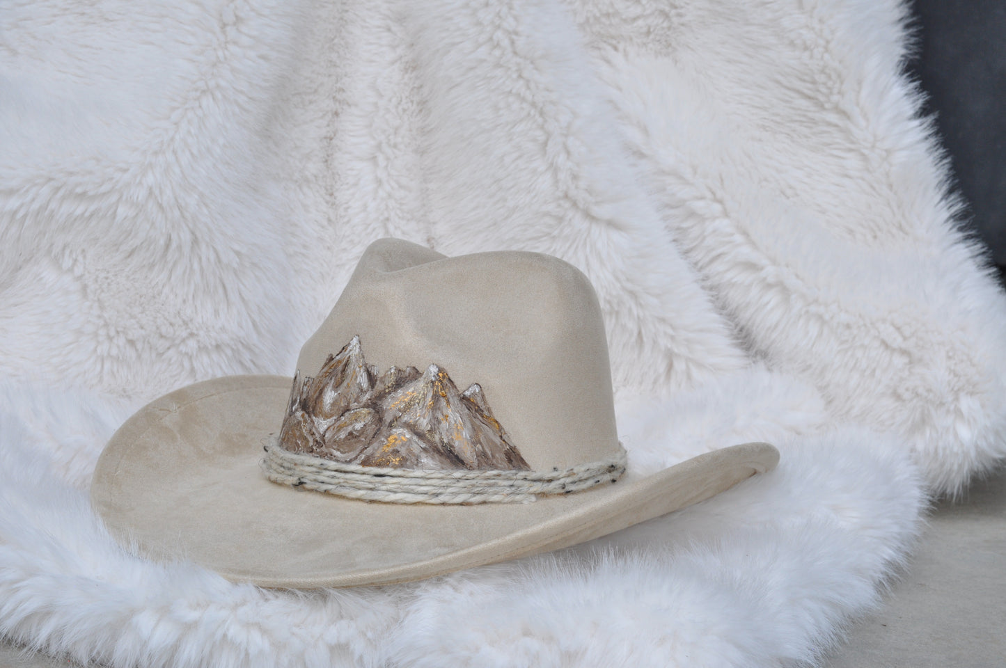 Wearable art- Cream vegan suede cowboy/cowgirl hat