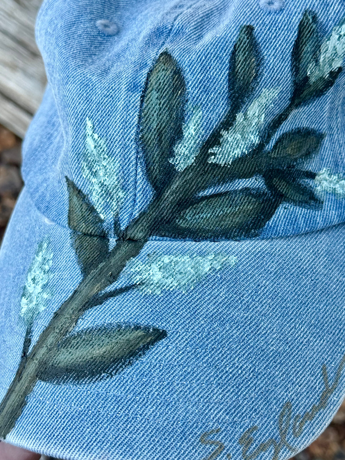 Hand painted wearable art on denim canvas baseball hat - natures wildflowers