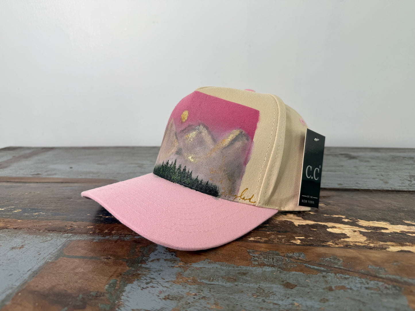 Wearable art - pink sunset trucker hat