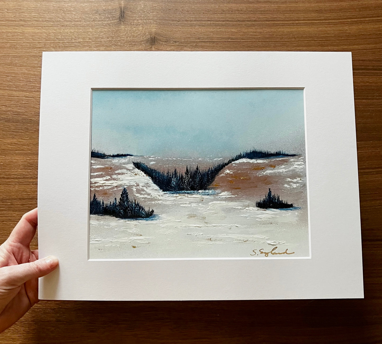 'winter scene' 8x10 original art in 11x14" mat