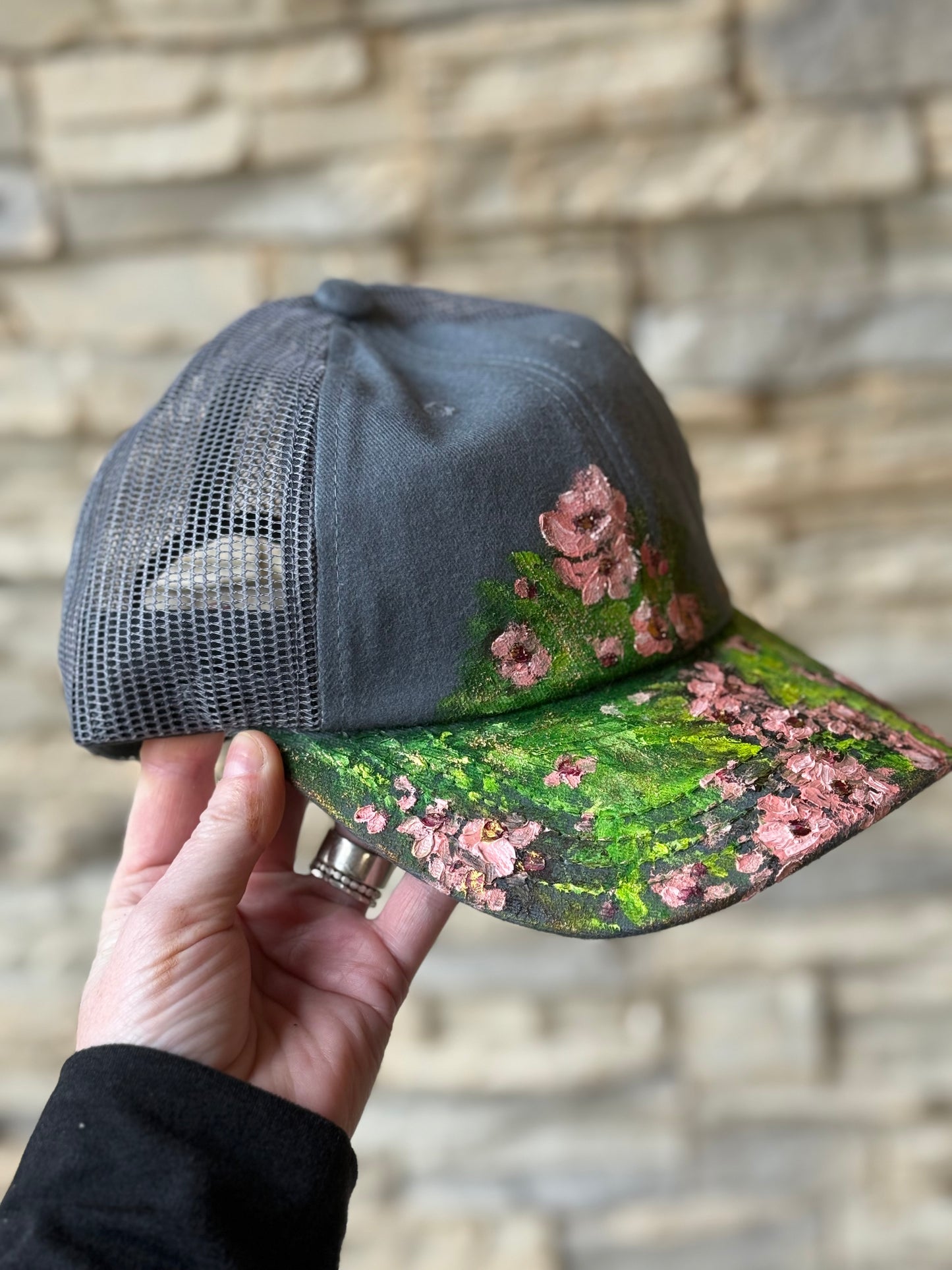 Hand painted baseball hat - dark grey