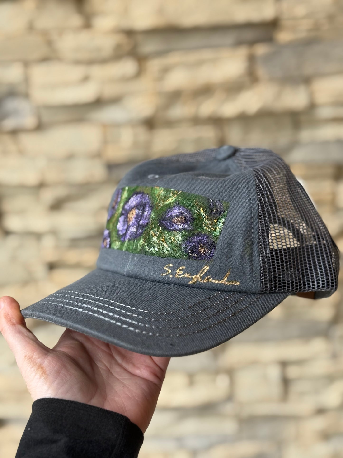 Hand painted baseball hat - dark grey