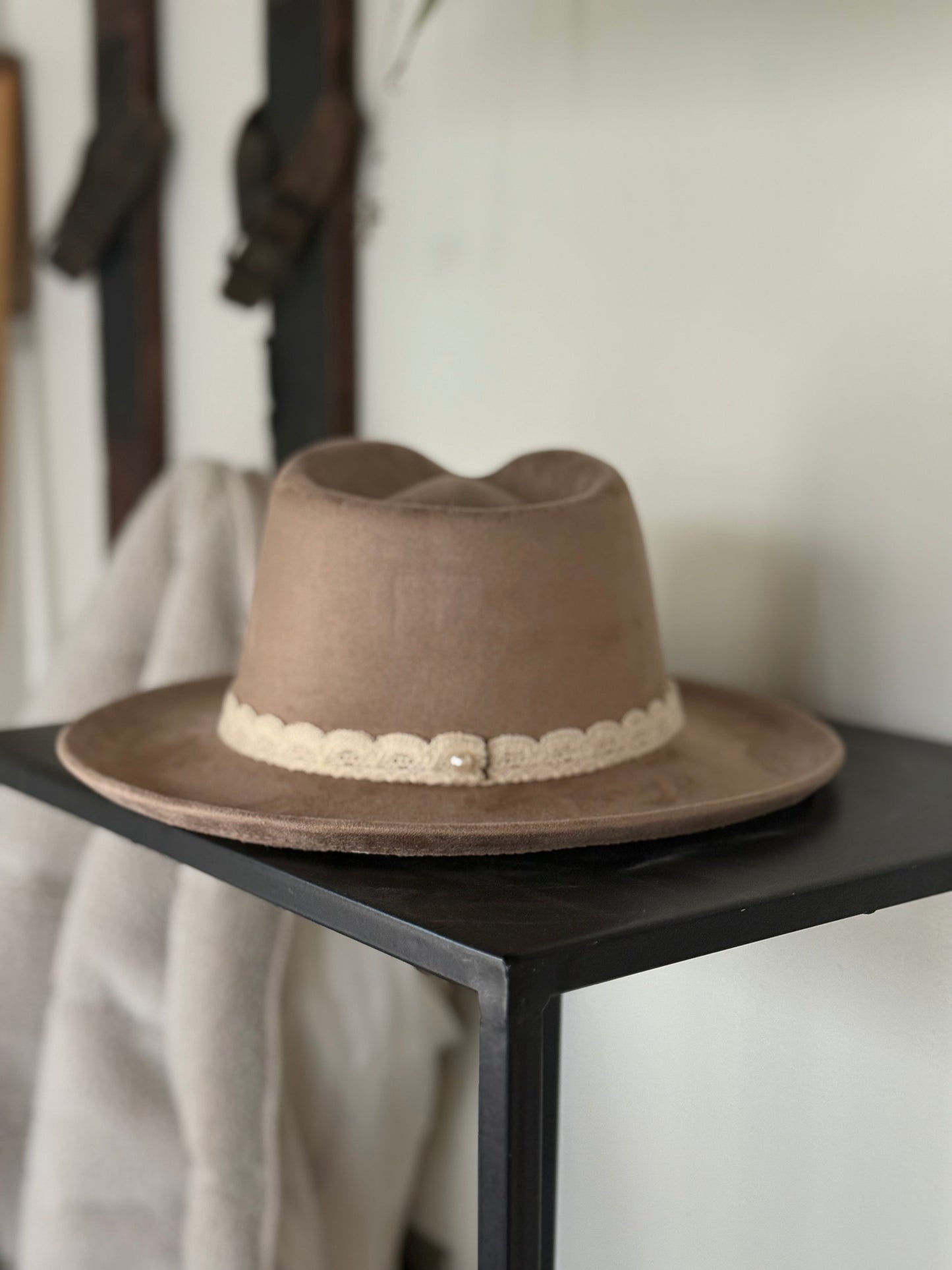 light brown vegan suede rancher hat