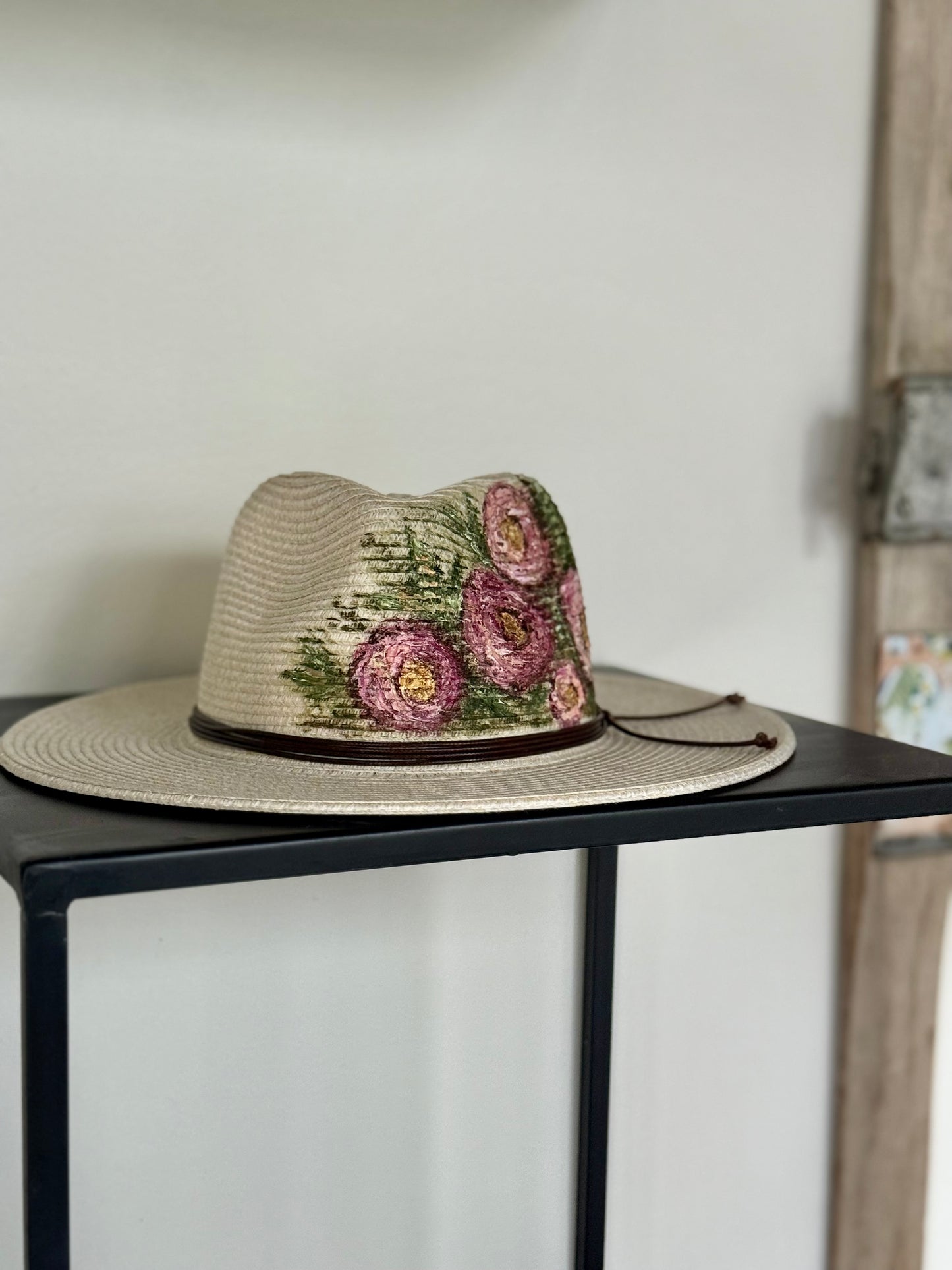 Hand painted cream sun hat