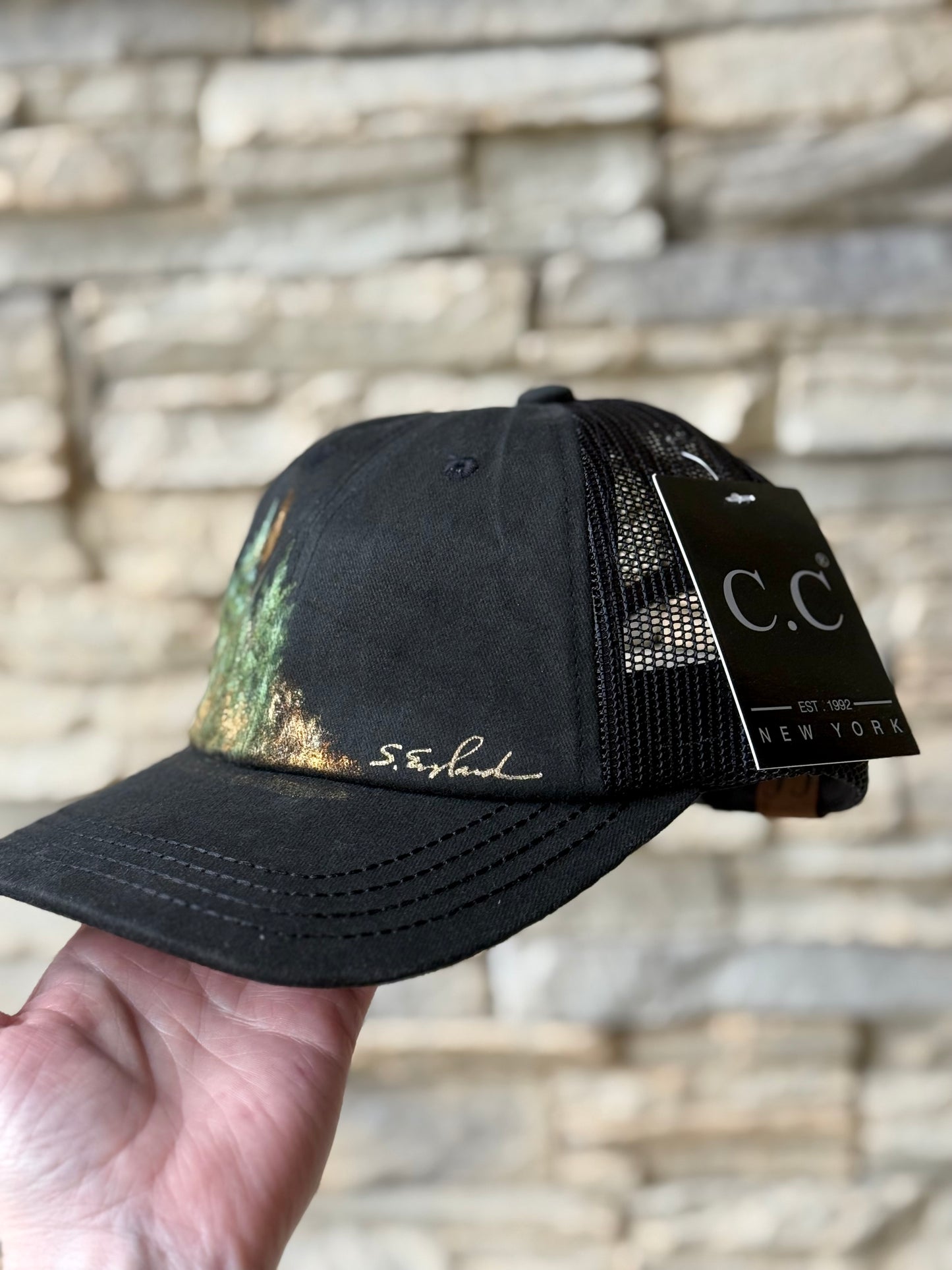 Hand painted baseball hat - black