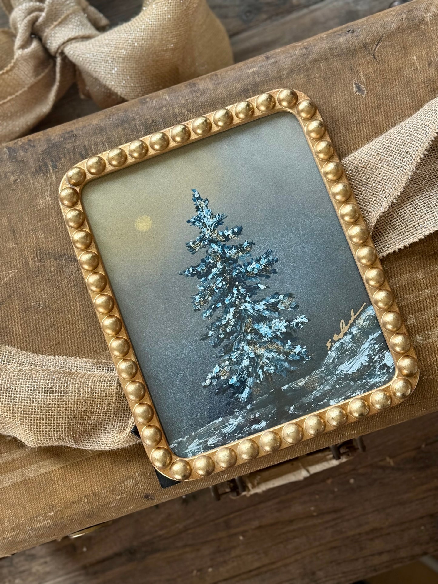 'oh Christmas tree' original art in a gold 8x10" frame with glass