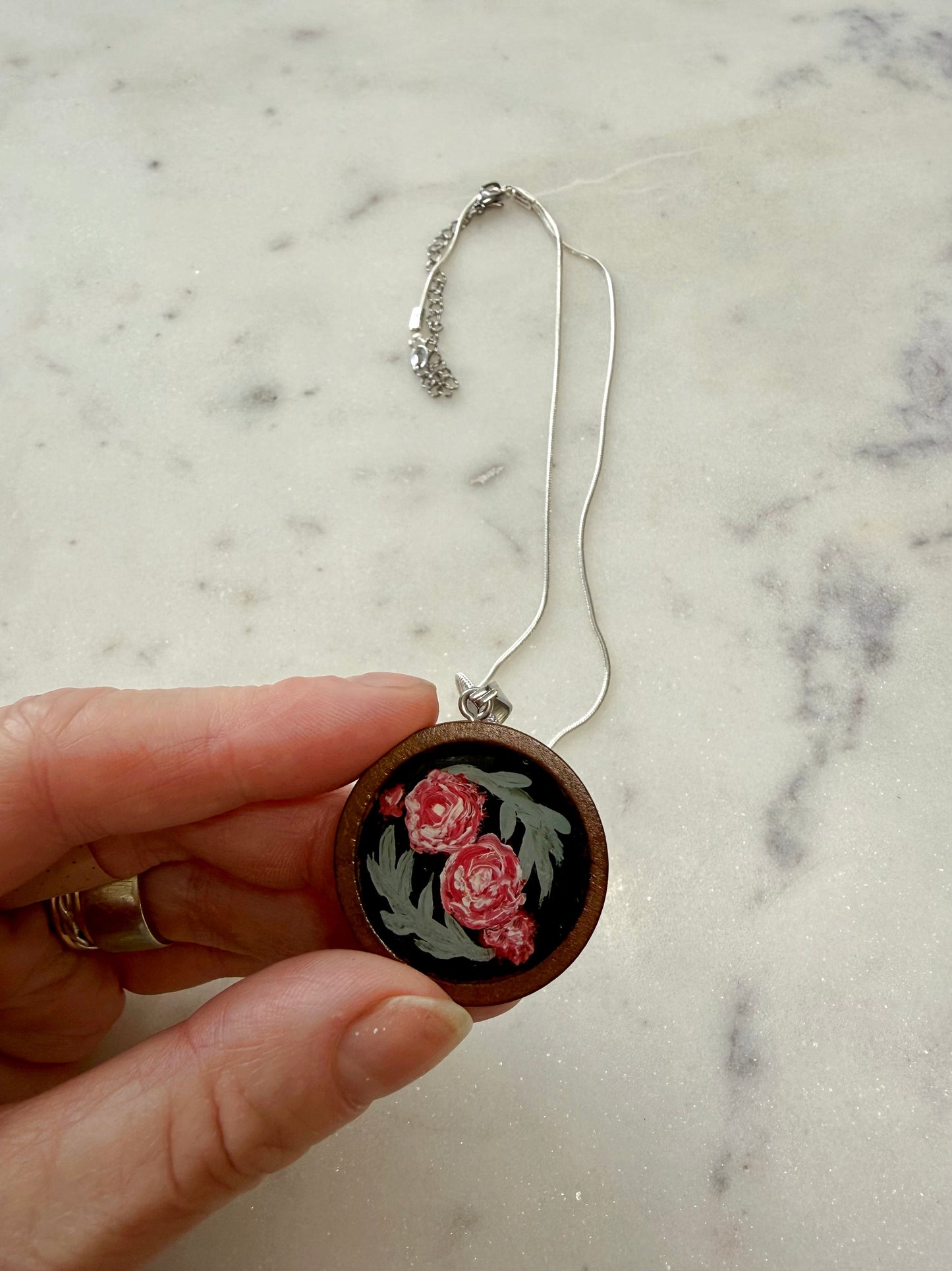 Hand painted wild flowers on necklace