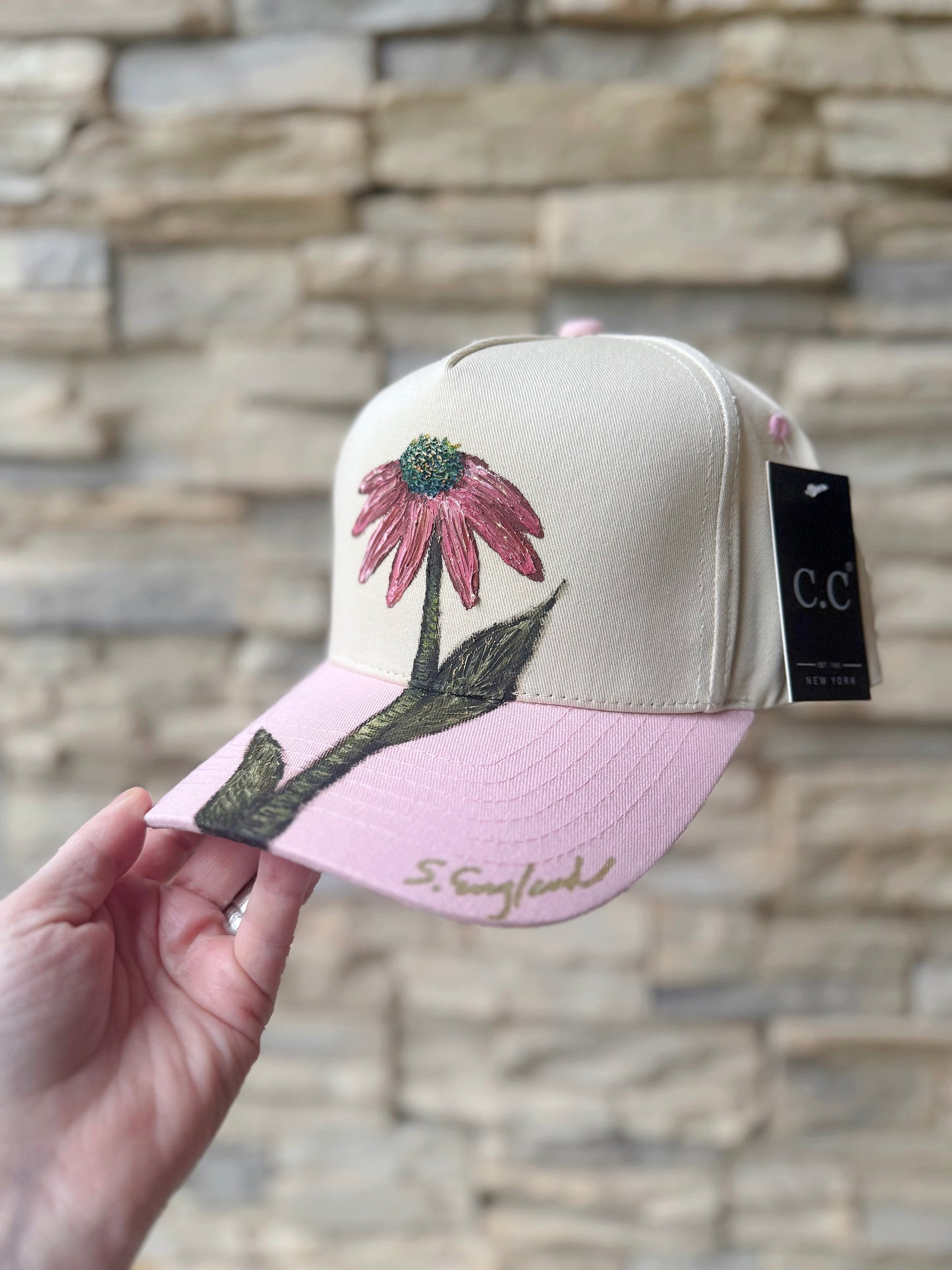 In the mood for florals hand painted CC brand canvas trucker hat