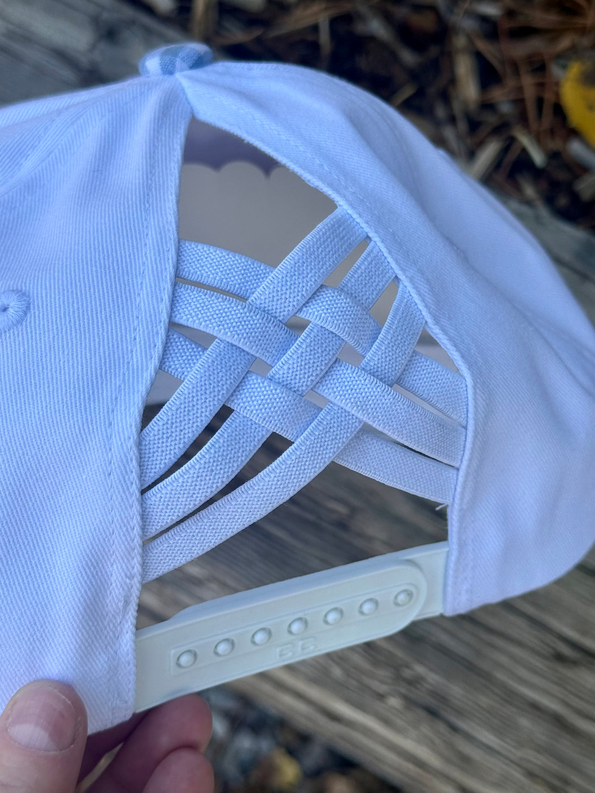 Blue and white gingham hand painted canvas hat - fish