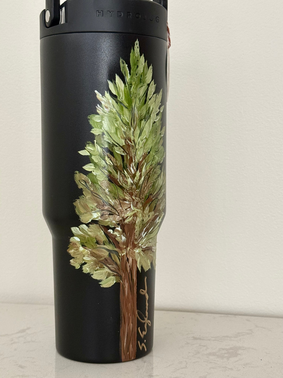 Hand painted 40oz black hydrojug - Lone summer pine