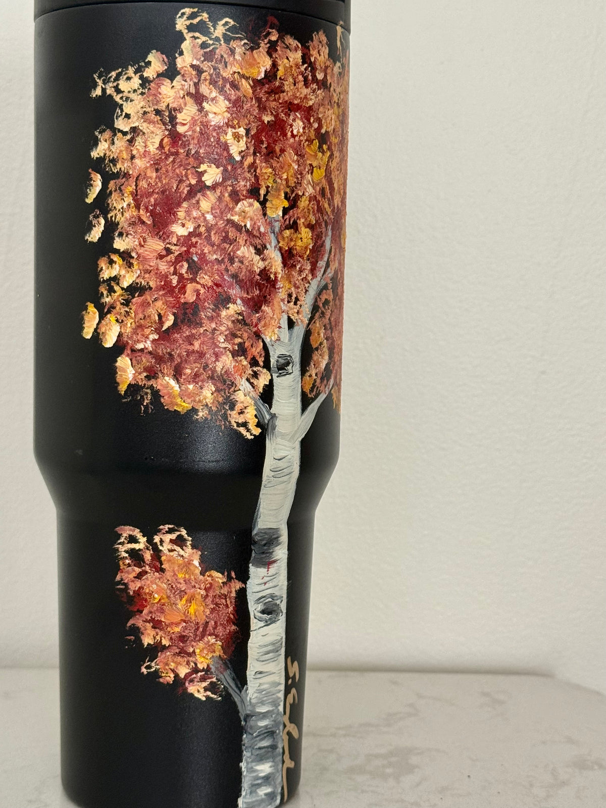 Hand painted 40oz black hydrojug - lone fall aspen tree