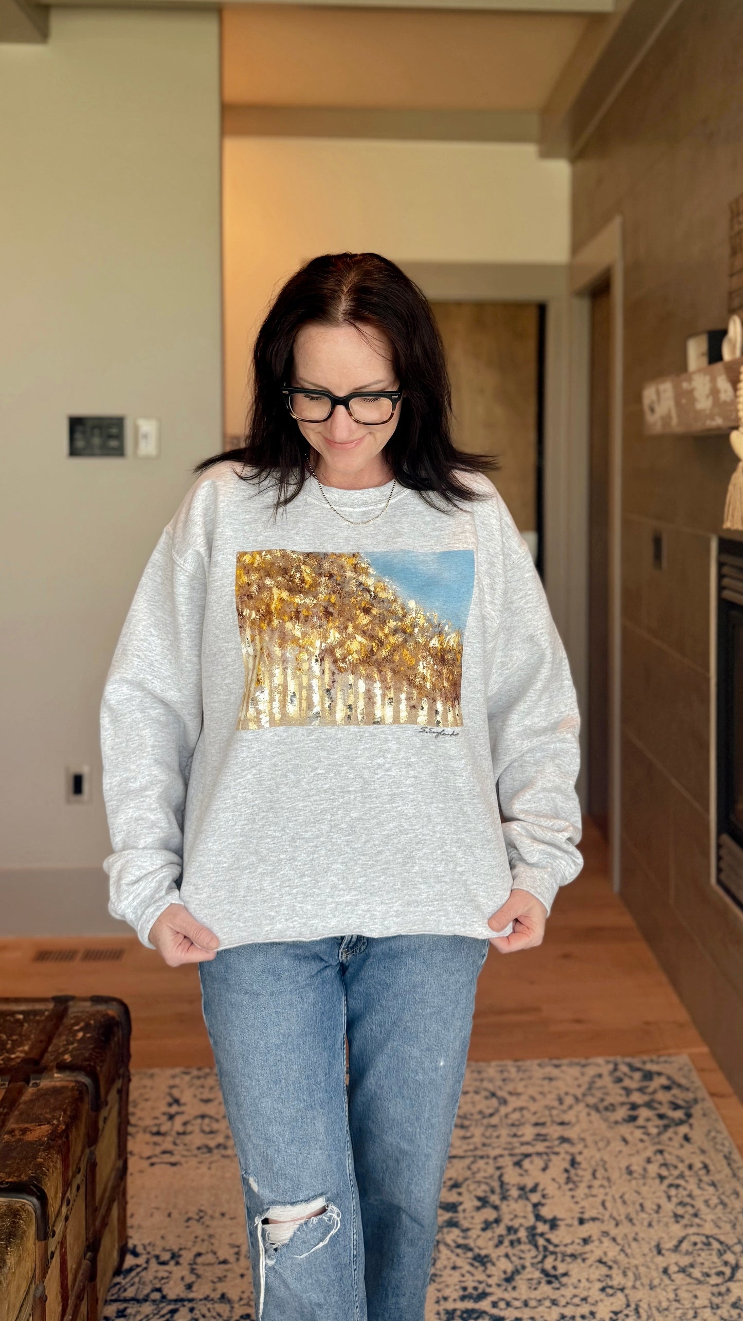 fall lover vibes - light heather grey hand painted sweatshirt
