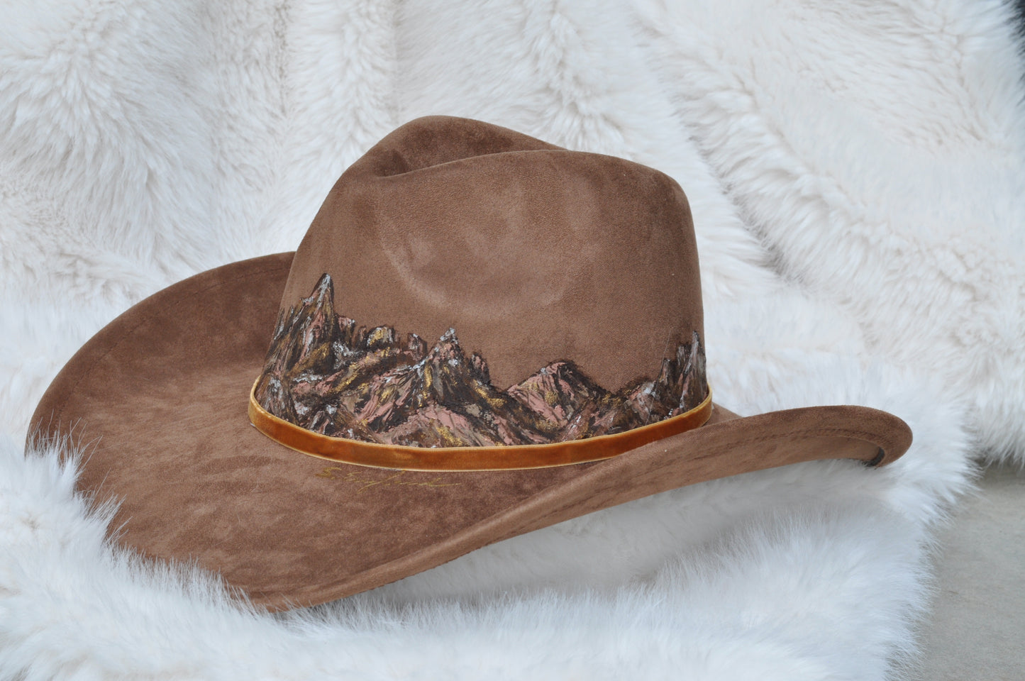 Wearable art - brown suede cowgirl hat