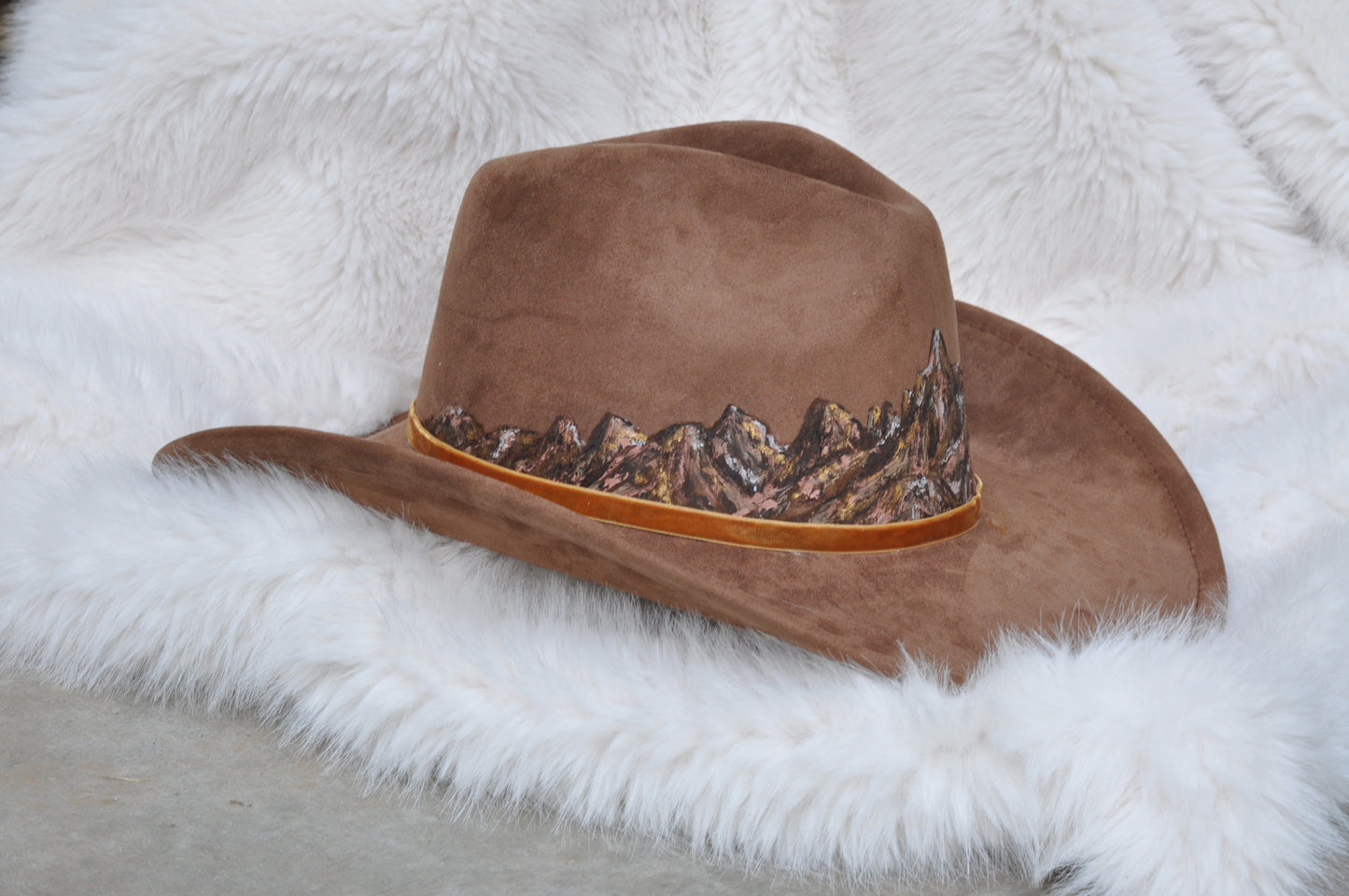 Wearable art - brown suede cowgirl hat