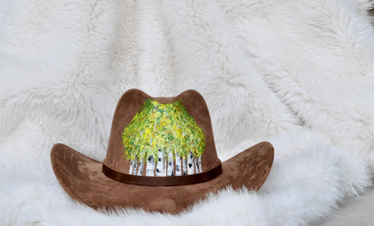 Wearable art - brown vegan suede cowgirl/cowboy hat