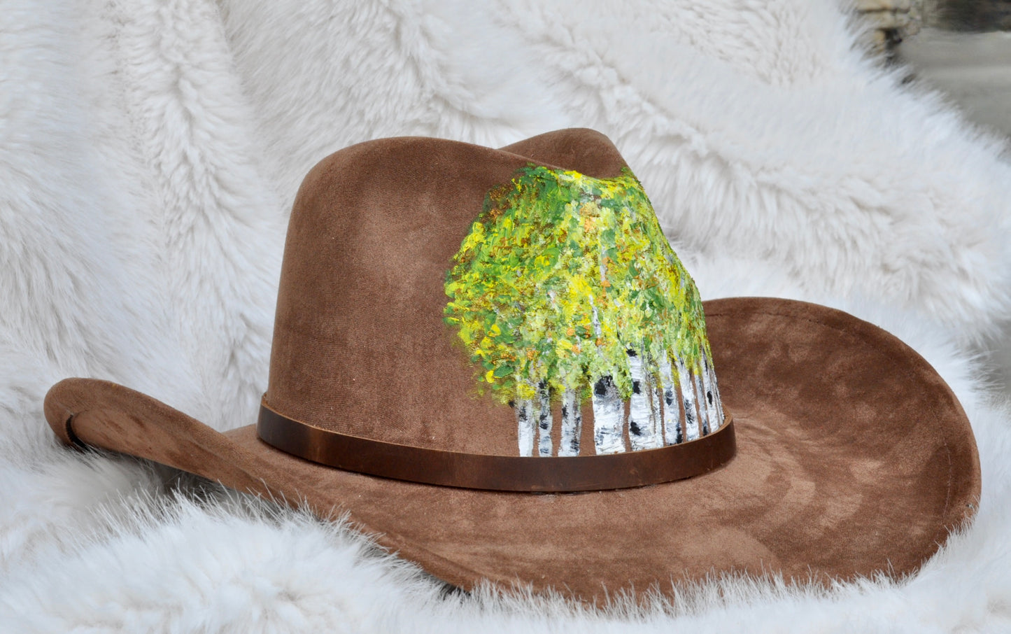 Wearable art - brown vegan suede cowgirl/cowboy hat