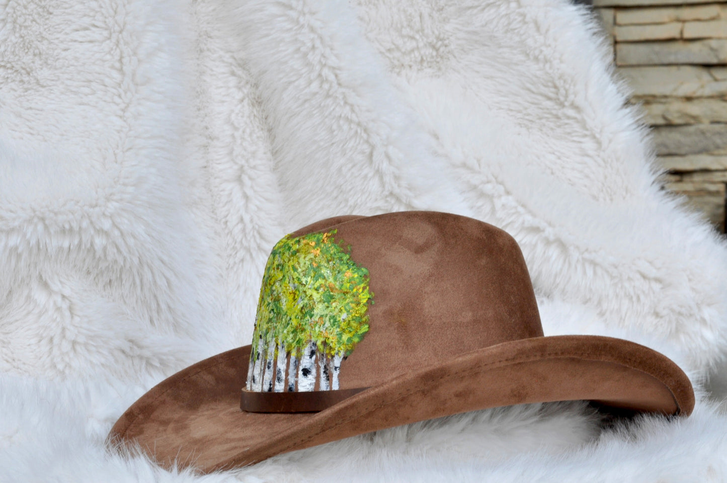 Wearable art - brown vegan suede cowgirl/cowboy hat