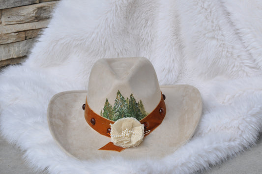 Wearable art - cream vegan suede cowgirl hat