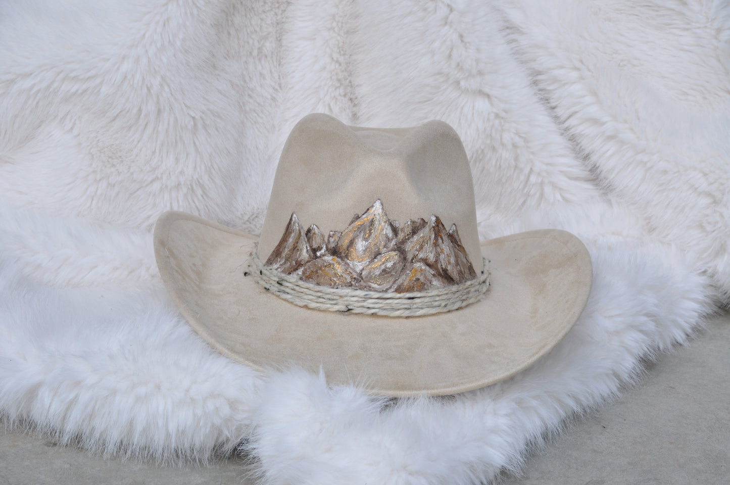 Wearable art- Cream vegan suede cowboy/cowgirl hat
