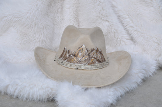 Wearable art- Cream vegan suede cowboy/cowgirl hat