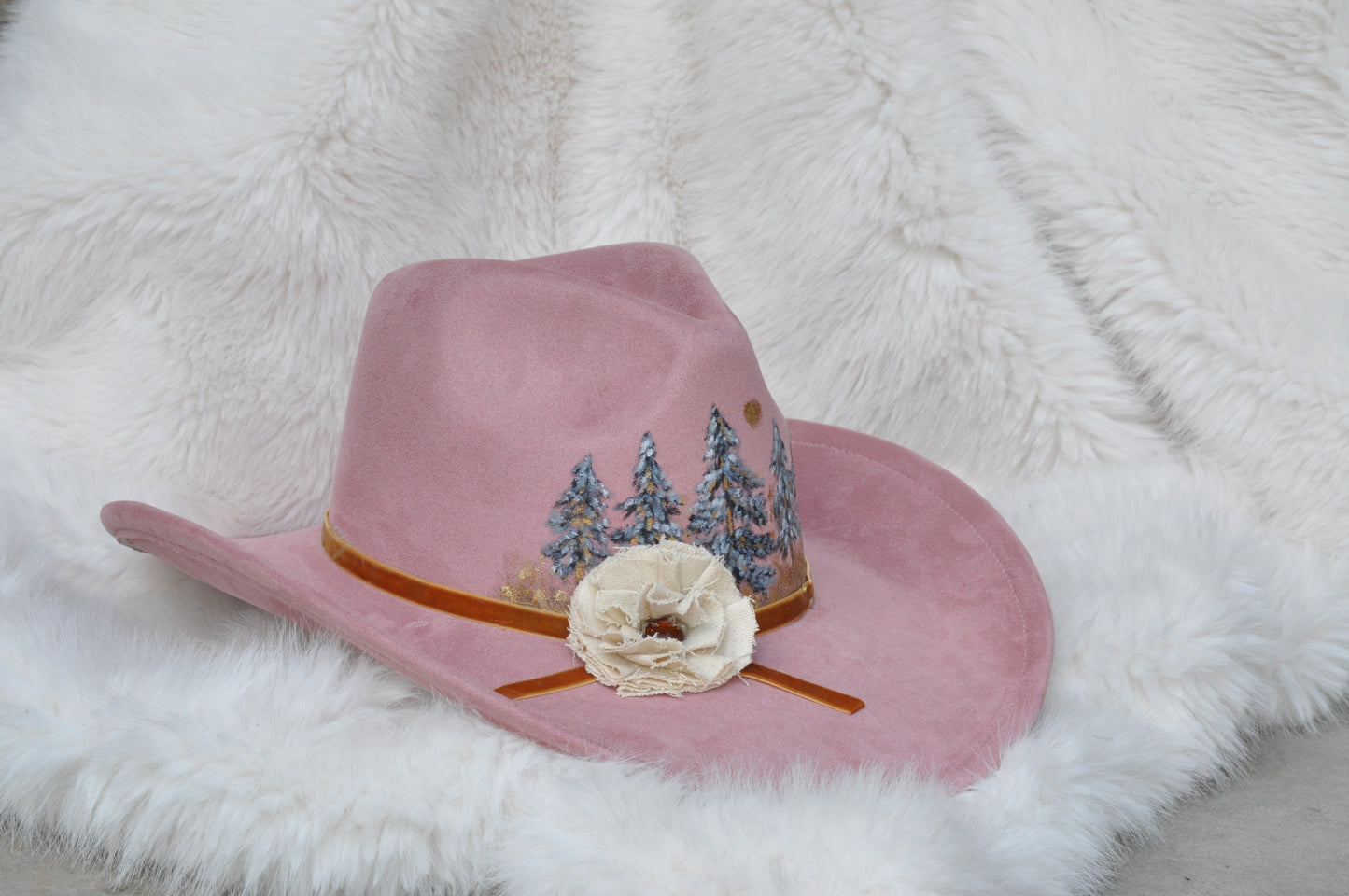 Wearable art - Pink vegan suede cowgirl hat