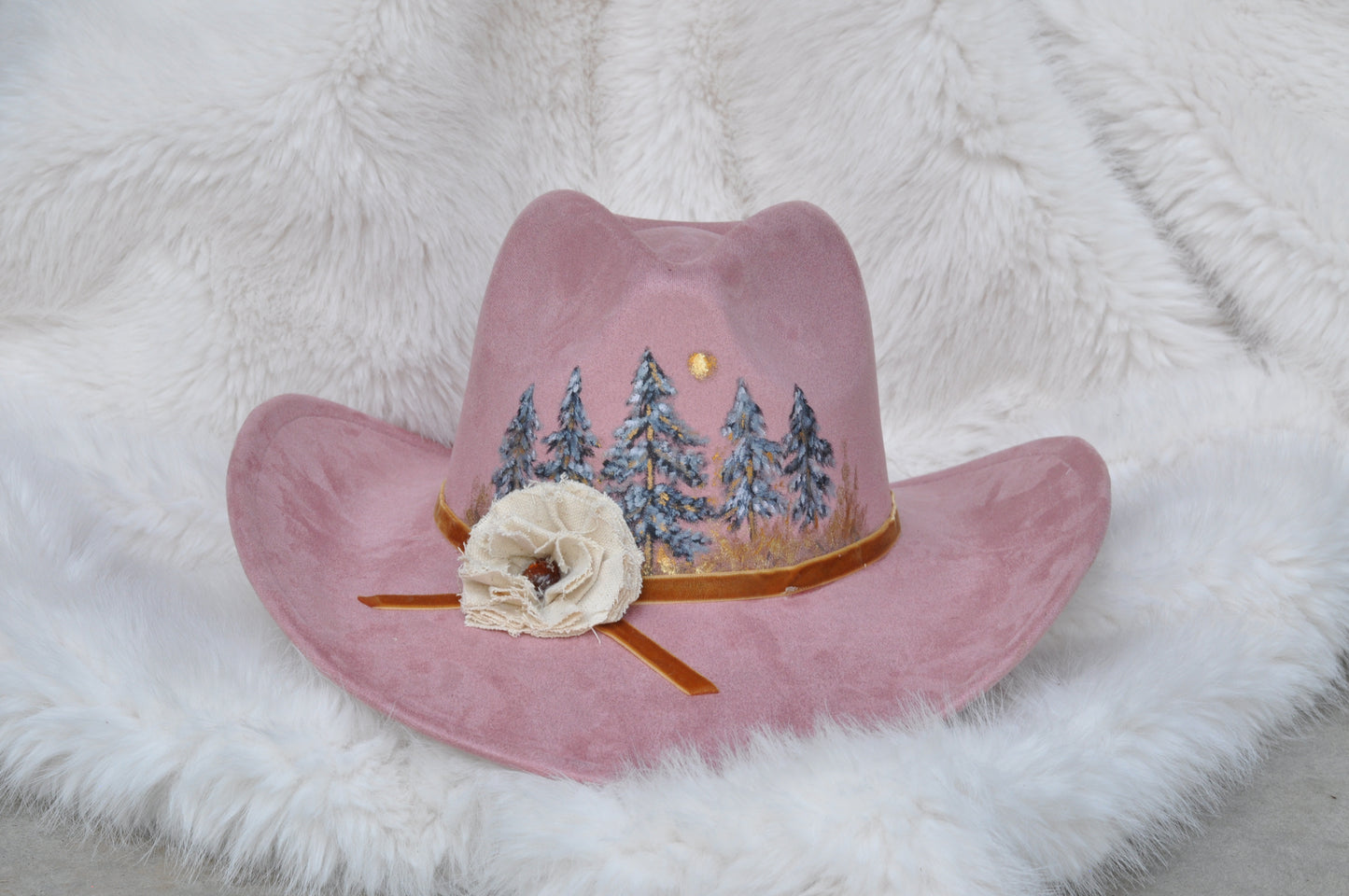 Wearable art - Pink vegan suede cowgirl hat