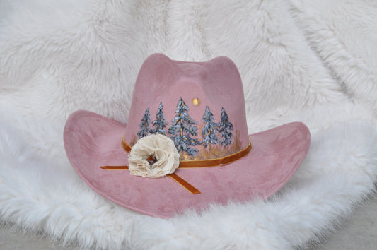 Wearable art - Pink vegan suede cowgirl hat
