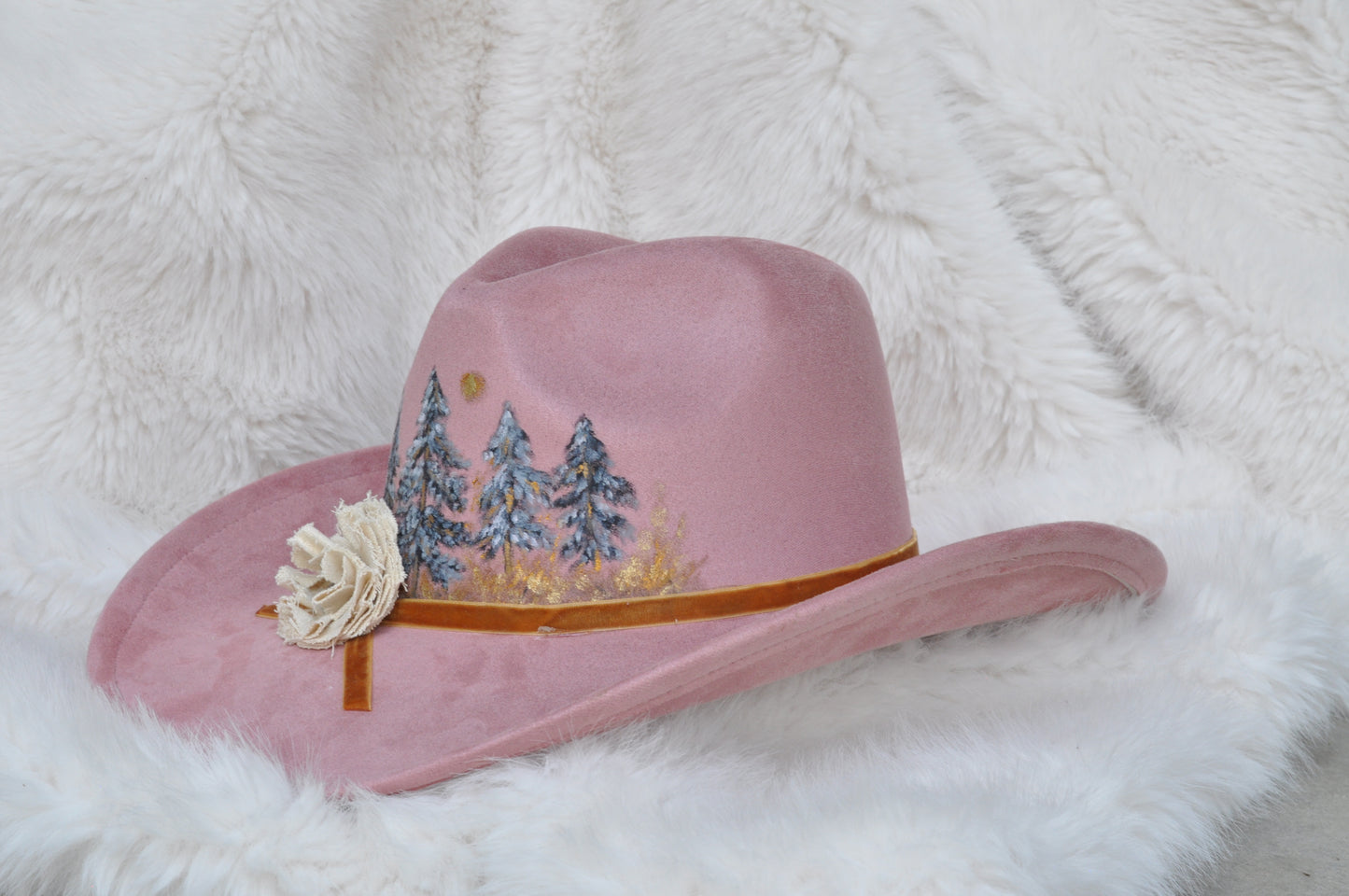 Wearable art - Pink vegan suede cowgirl hat