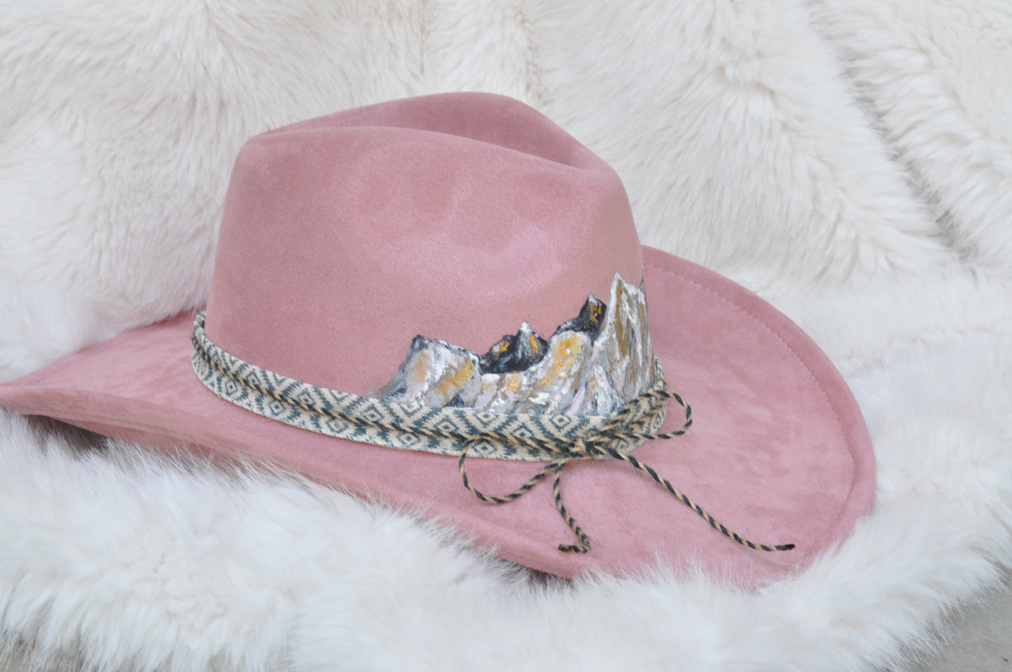 Wearable art - Pink vegan suede cowgirl hat
