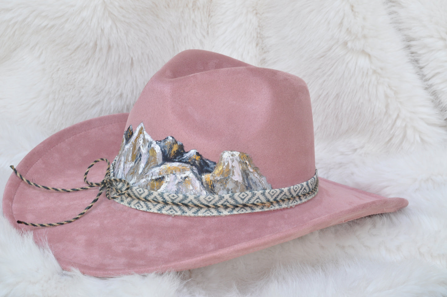 Wearable art - Pink vegan suede cowgirl hat