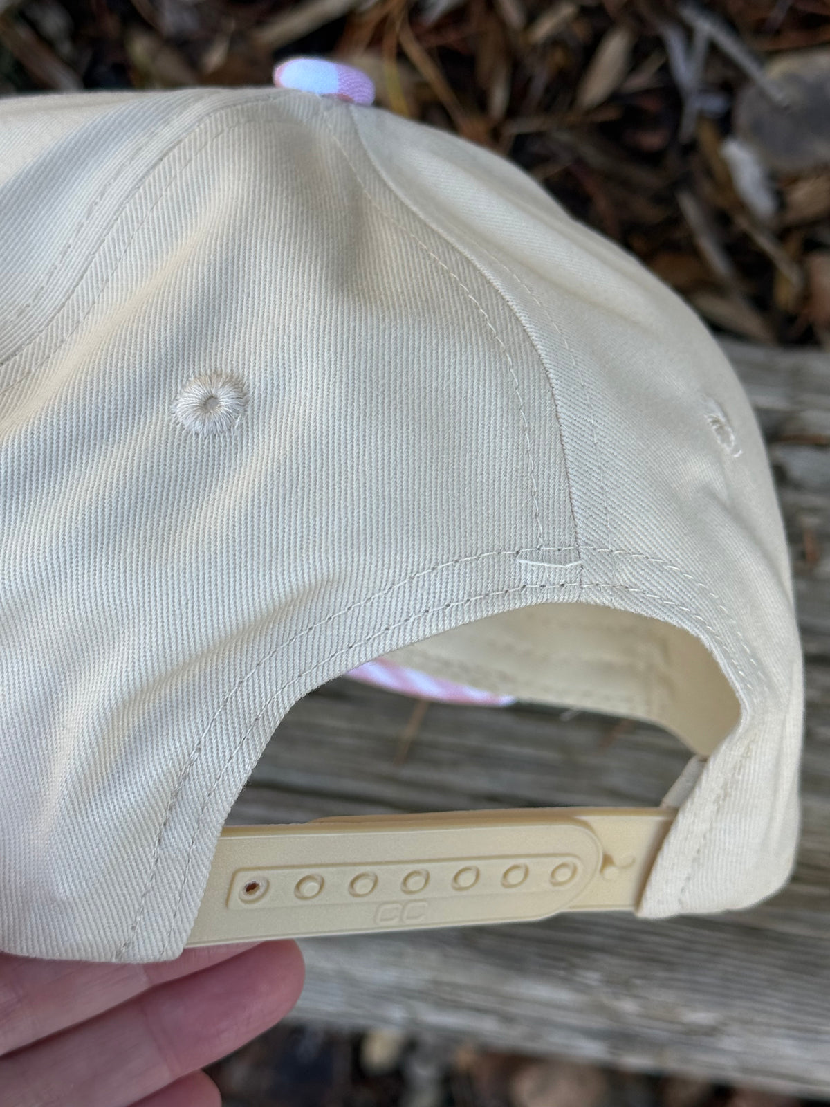 Hand painted wearable art on cream/pink canvas baseball cap - wildflower field