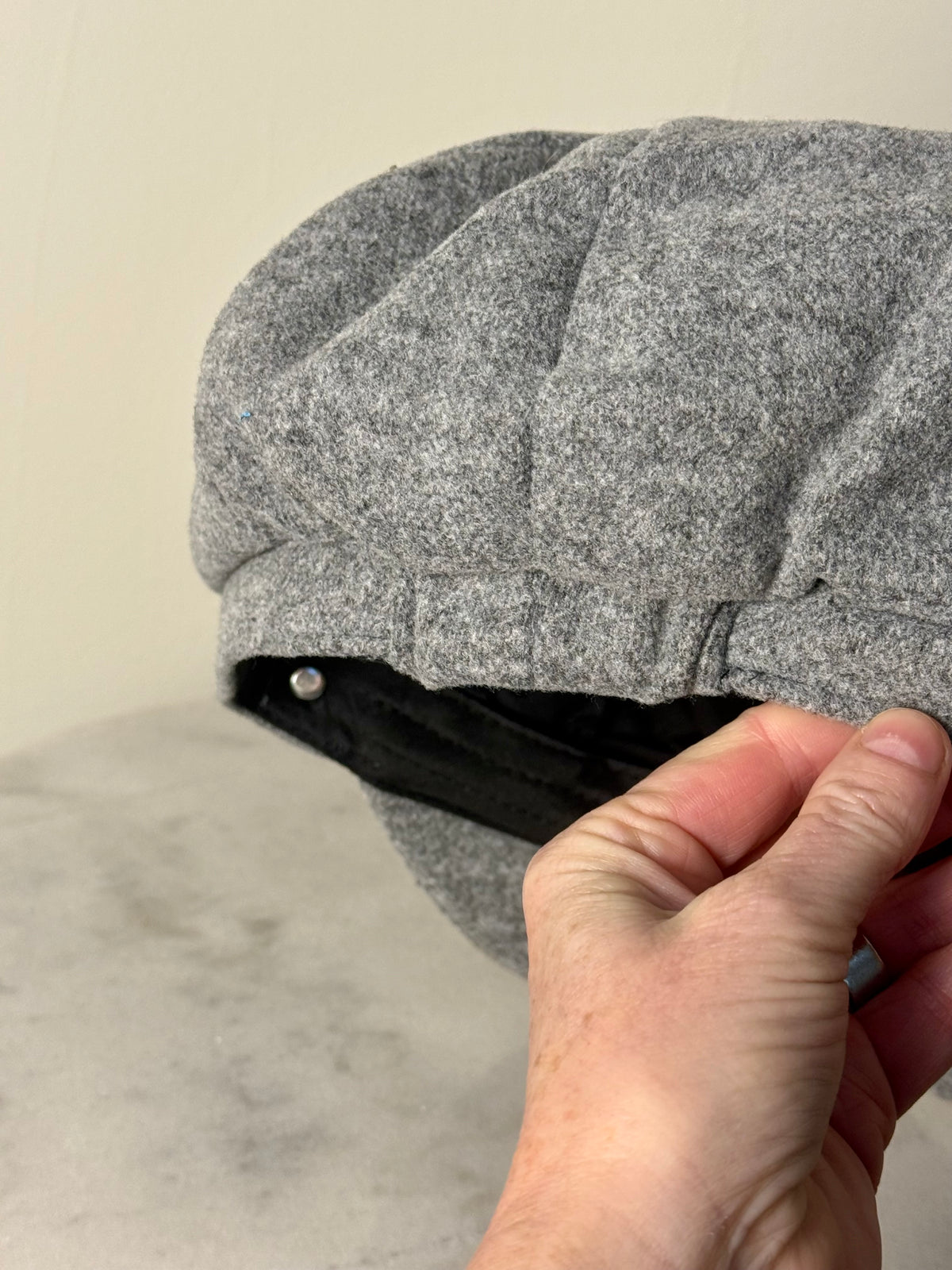 Hand painted wearable art on soft polyester heather grey newsie cap - red poppy
