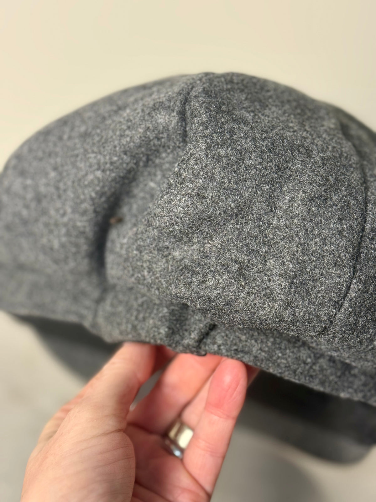 Hand painted wearable art on soft dark grey polyester newsboy cap - lone tree