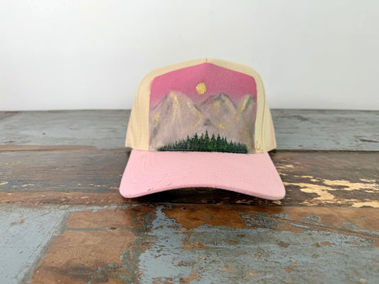 Wearable art - pink sunset trucker hat