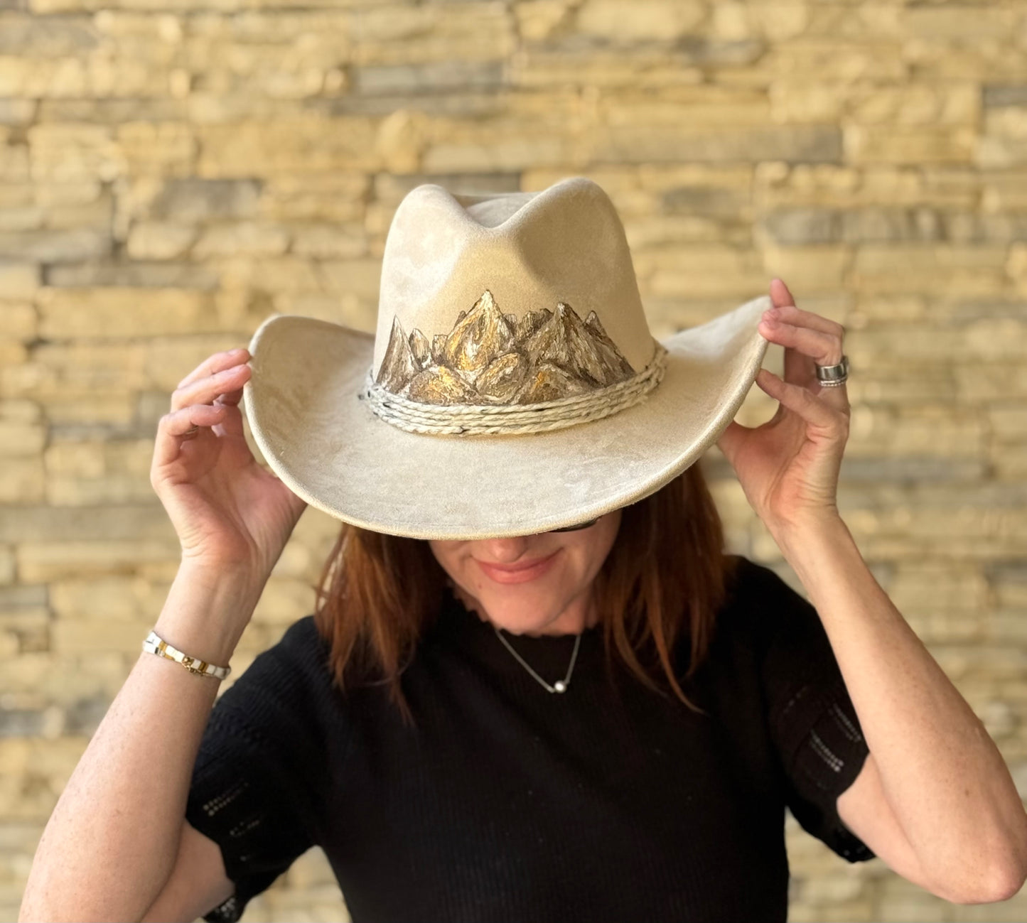 Wearable art- Cream vegan suede cowboy/cowgirl hat