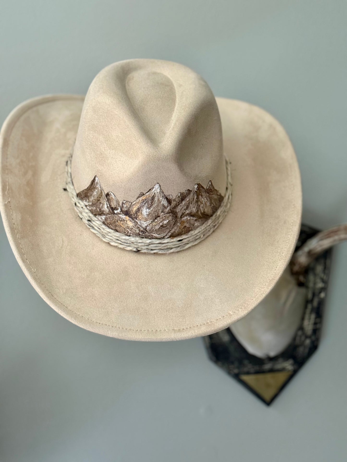 Wearable art- Cream vegan suede cowboy/cowgirl hat