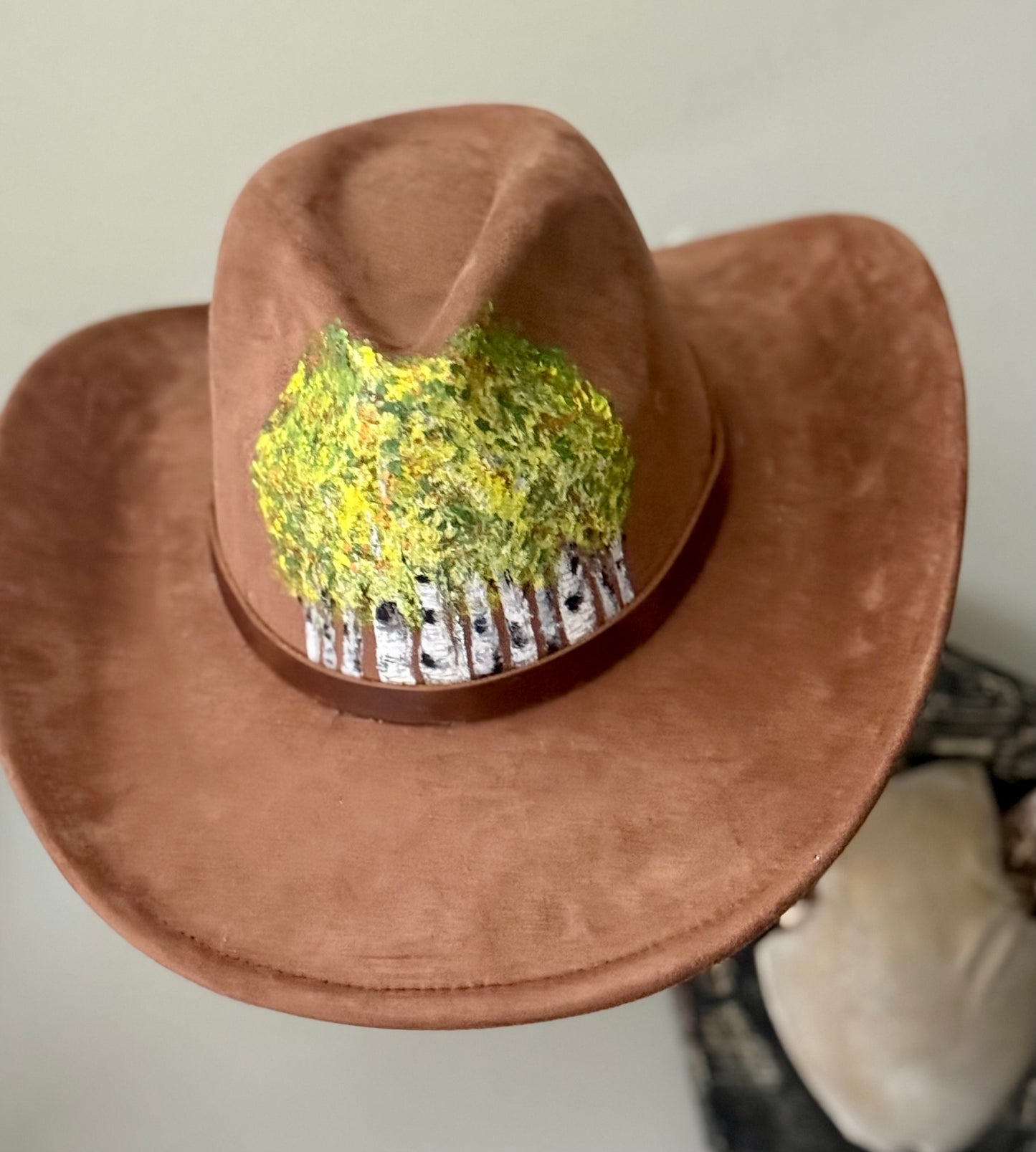 Wearable art - brown vegan suede cowgirl/cowboy hat