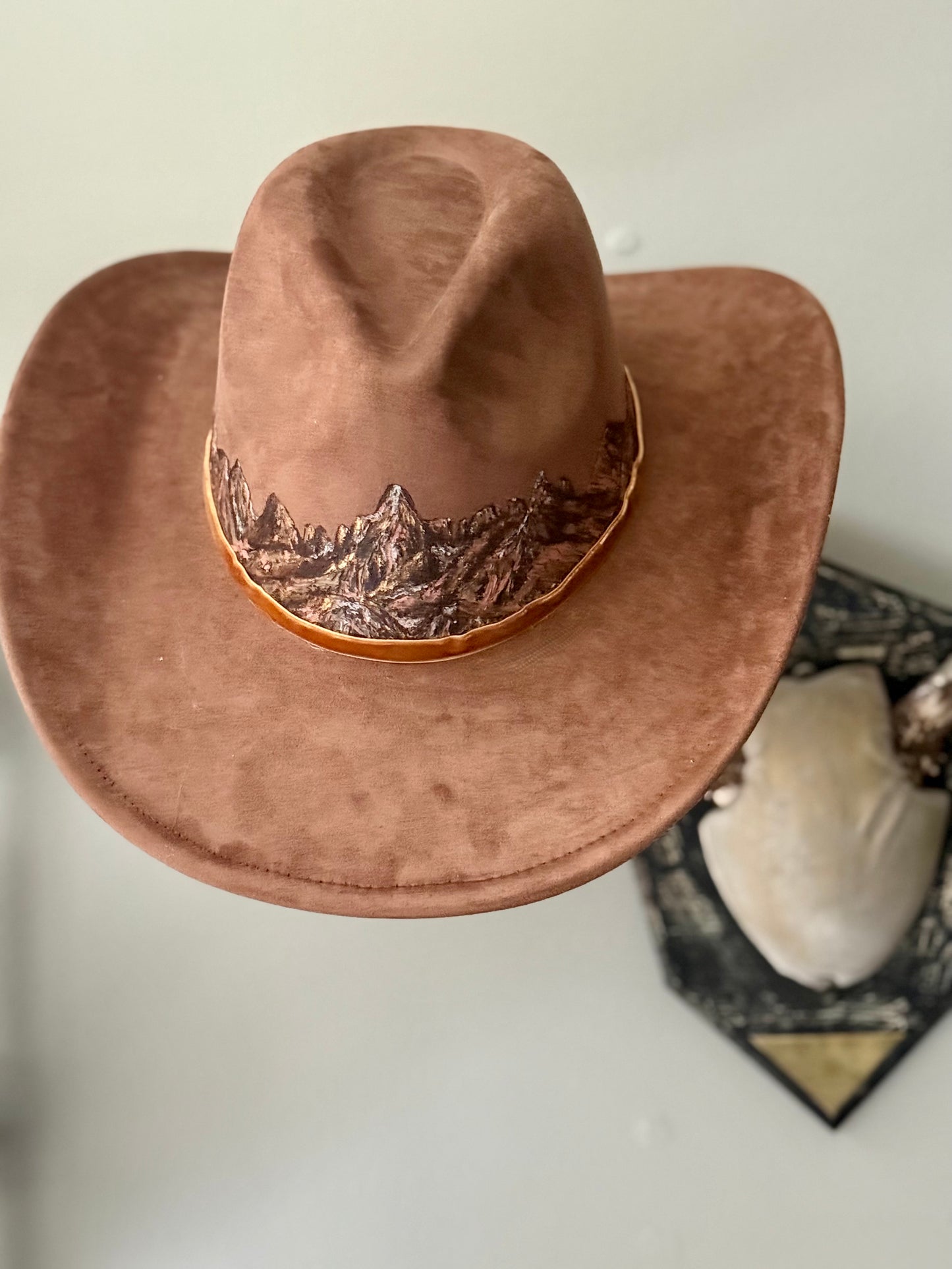 Wearable art - brown suede cowgirl hat