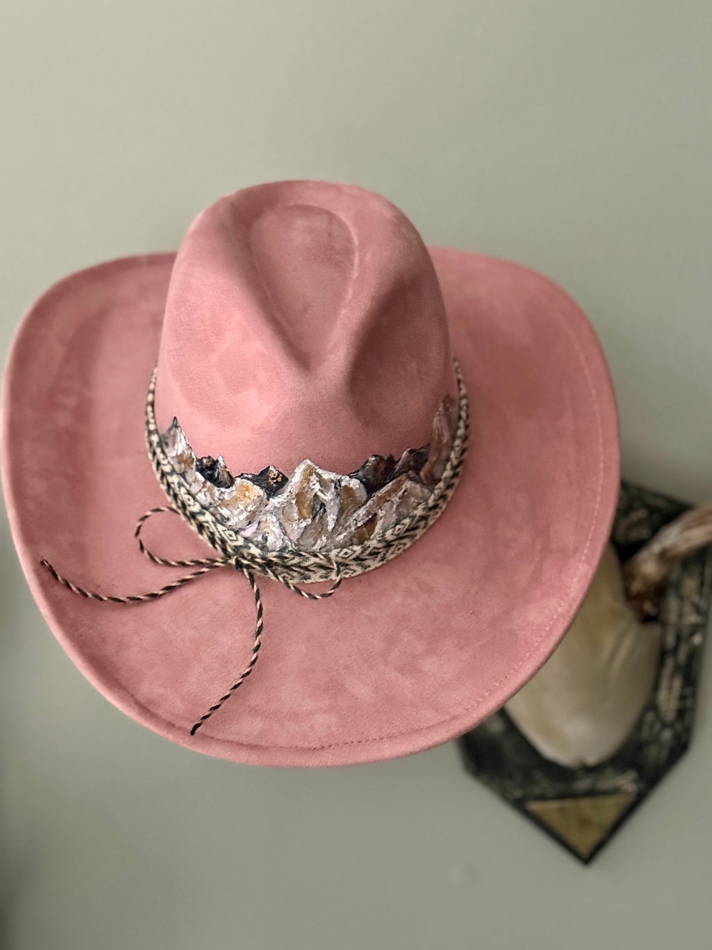 Wearable art - Pink vegan suede cowgirl hat