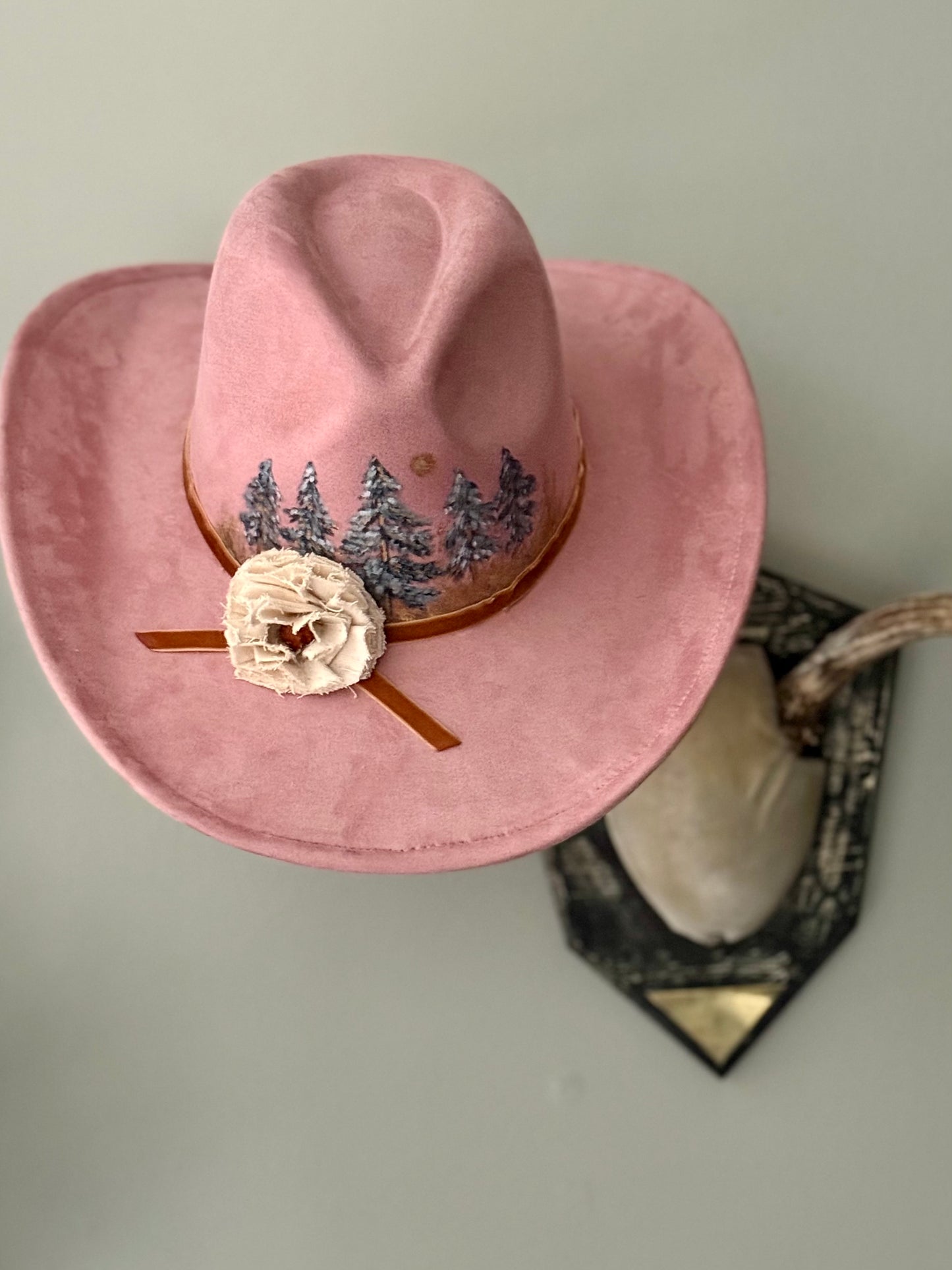 Wearable art - Pink vegan suede cowgirl hat