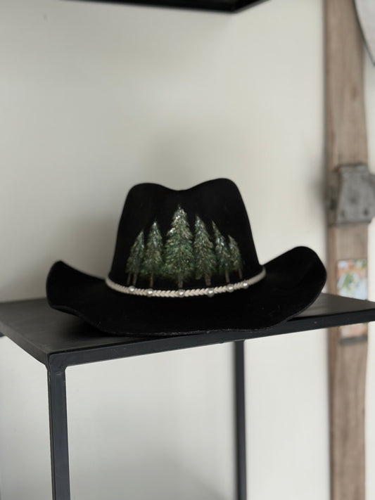 Wearable art - wide brim black felt hat