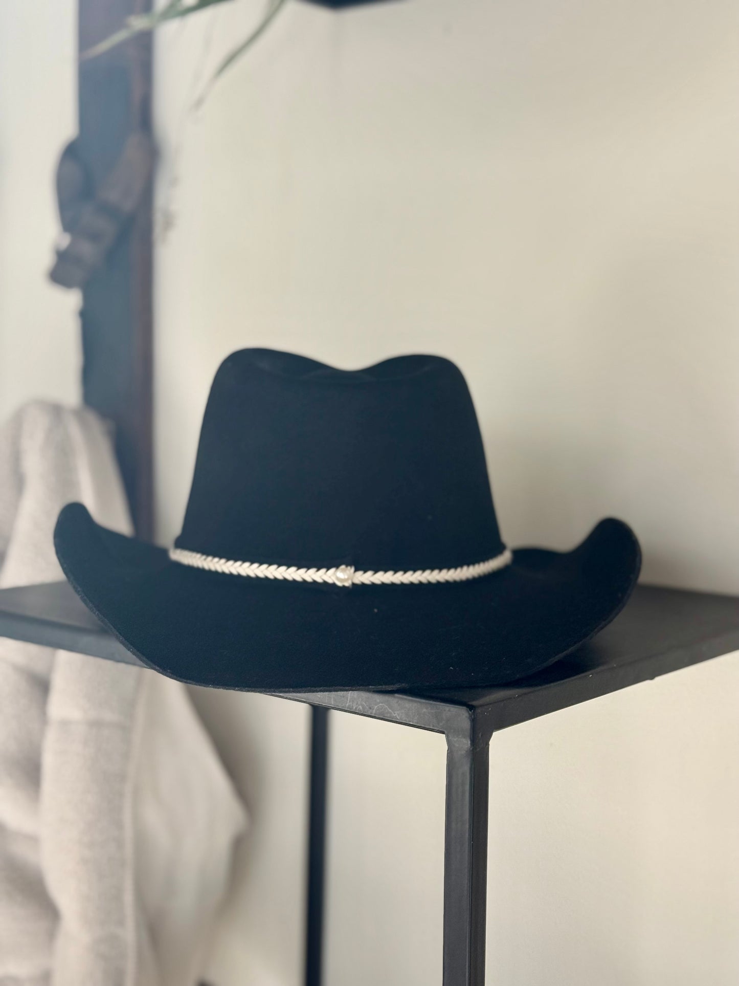 Wearable art - wide brim black felt hat