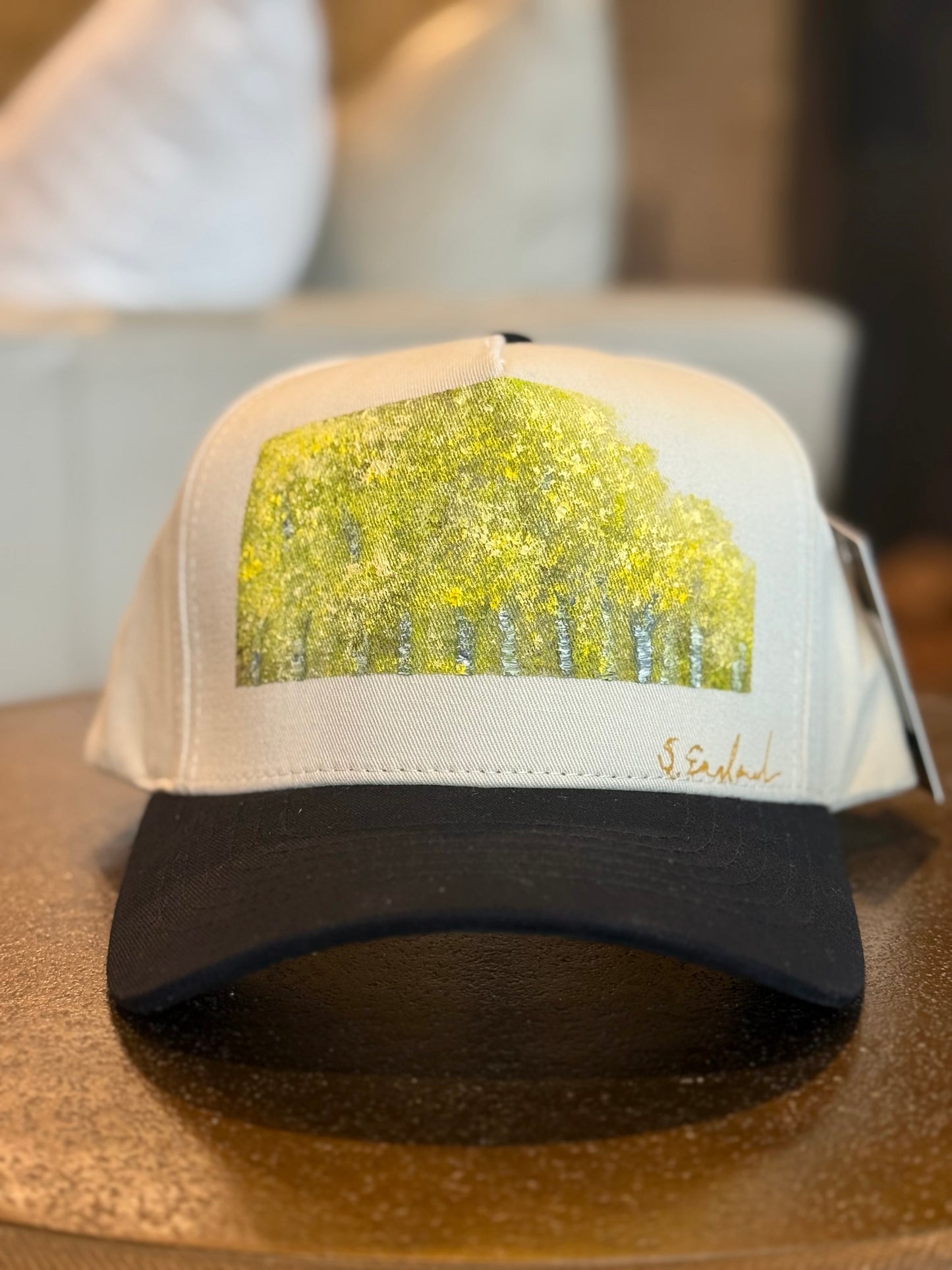 Hand painted trucker hat - black and cream