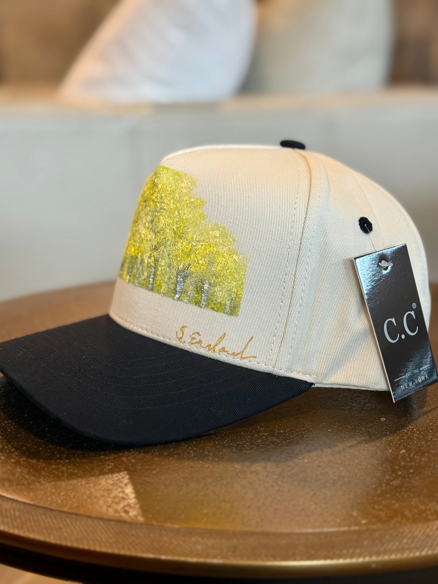 Hand painted trucker hat - black and cream