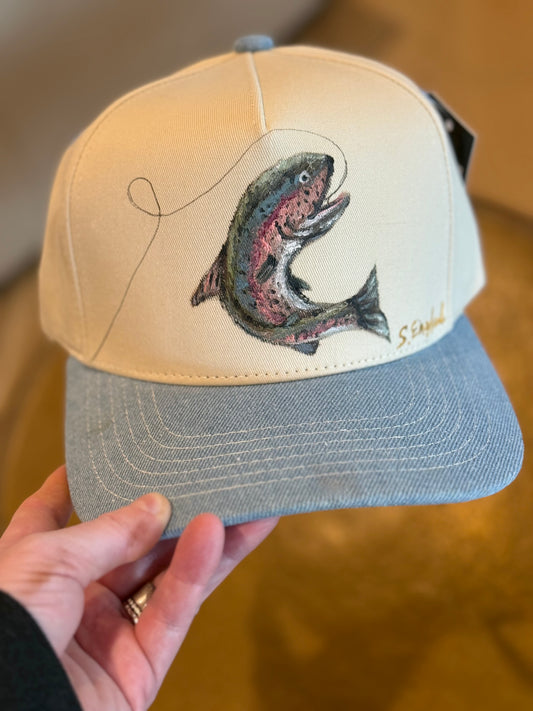 Hand painted trucker hat - denim and cream