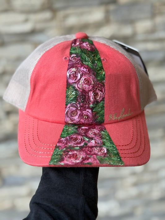 Hand painted baseball hat - coral