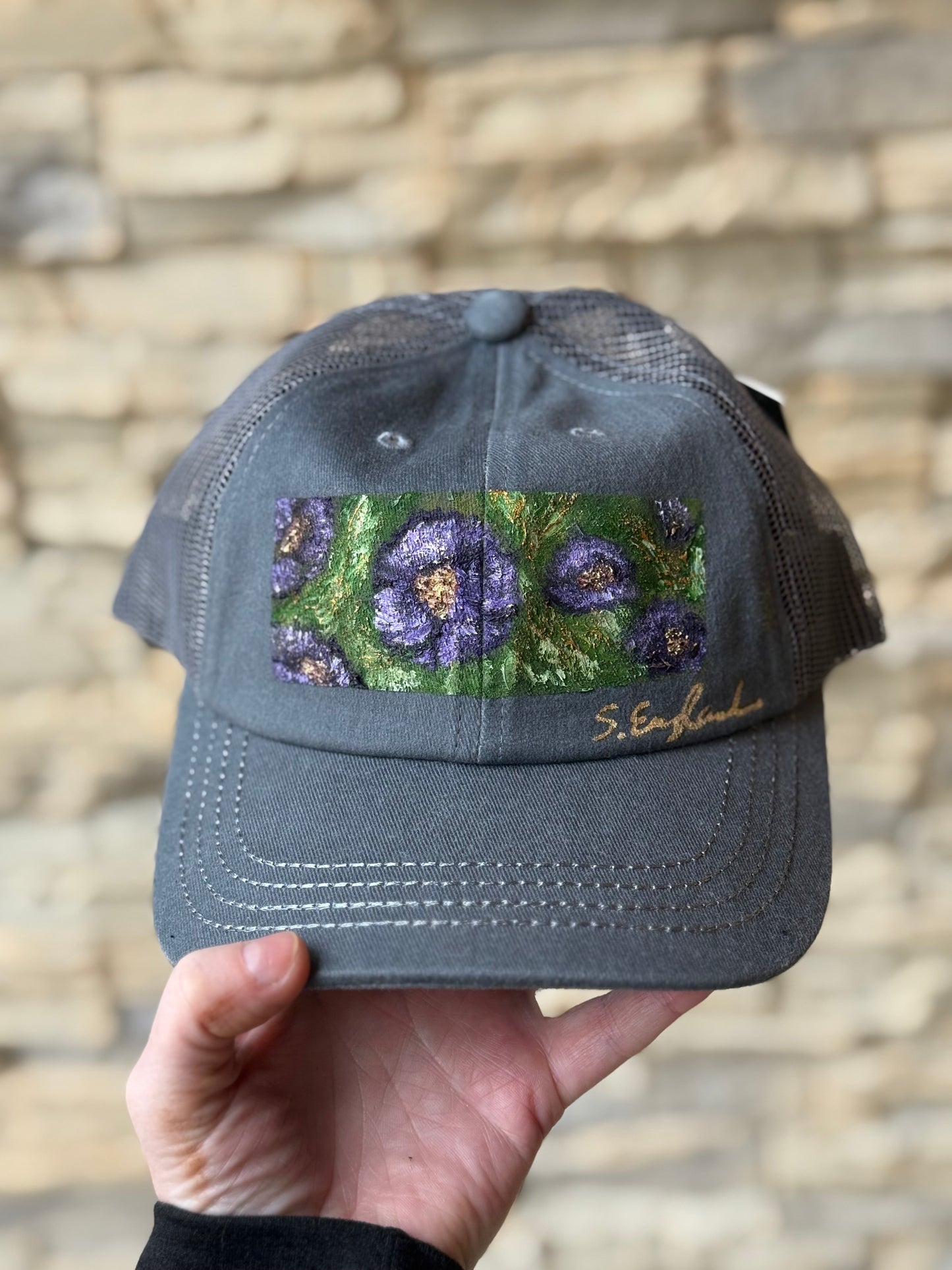 Hand painted baseball hat - dark grey