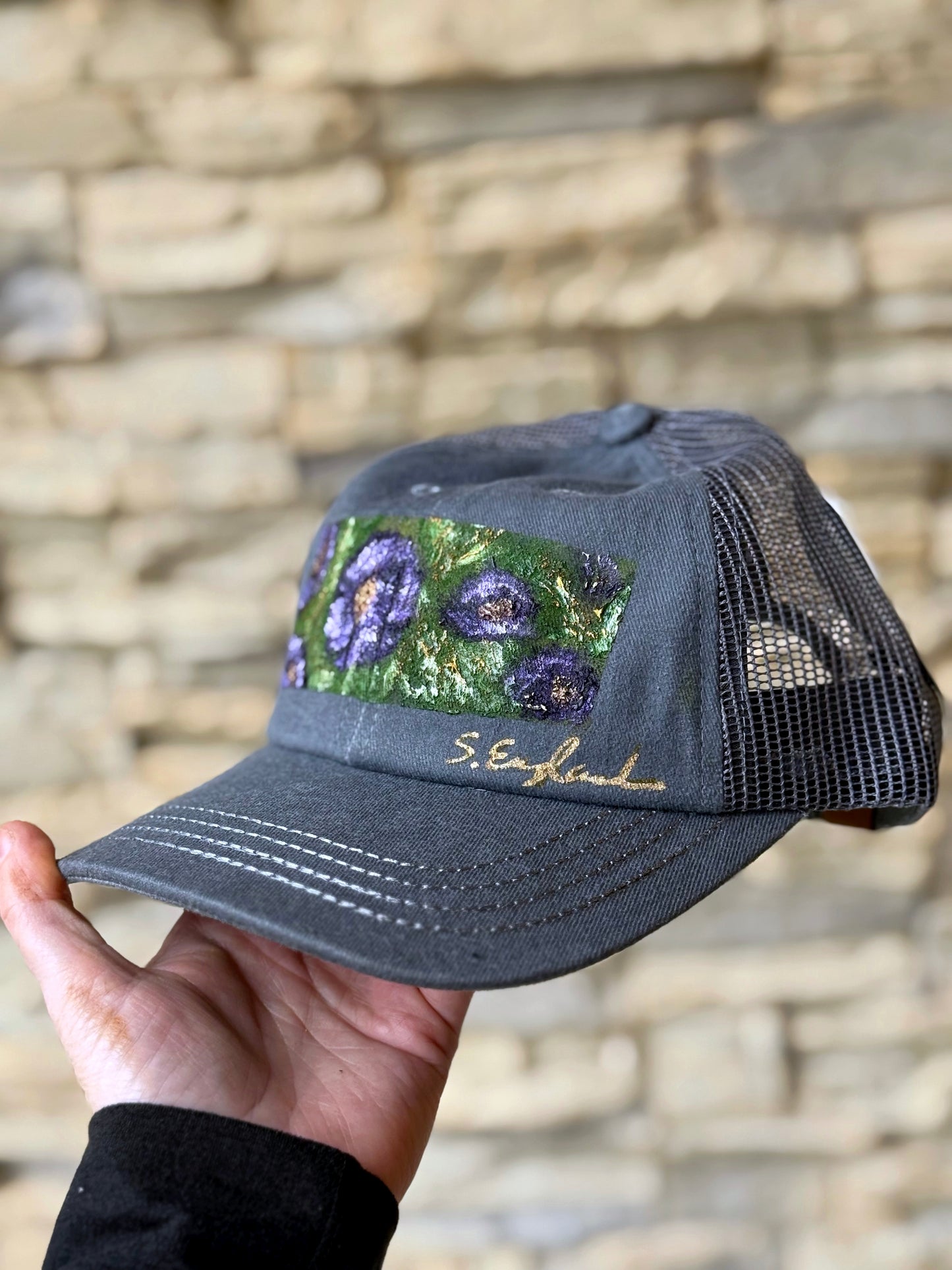 Pick your wild side with this subtle hand painted CC baseball hat - dark grey