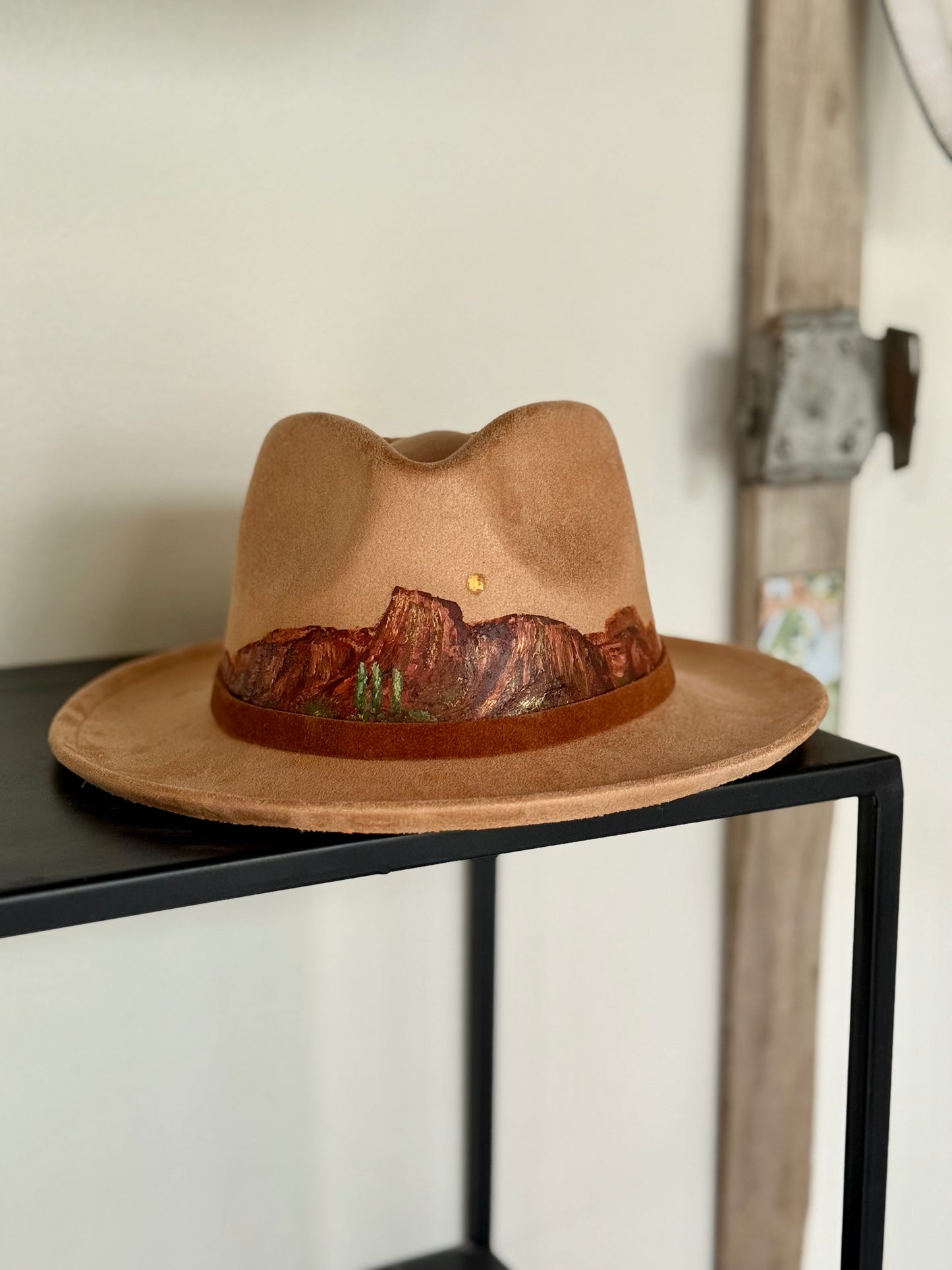 Soft camel vegan suede rancher hat
