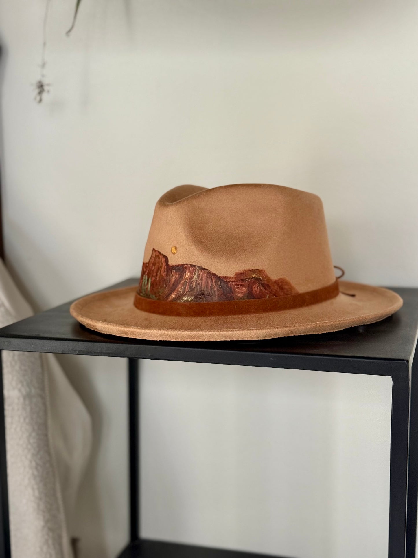 Soft camel vegan suede rancher hat